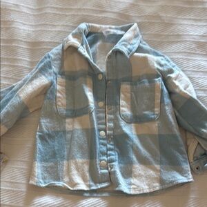 Zara girls Blue and White Plaid Button-Up Shirt